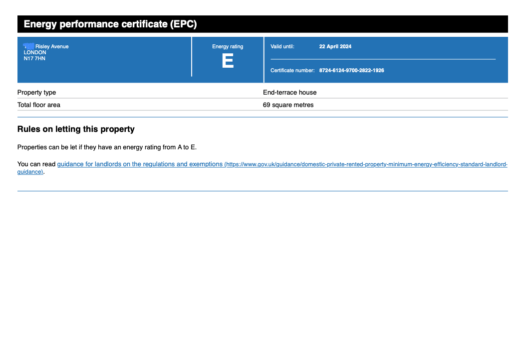 EPC for Risley Avenue, Tower Gardens